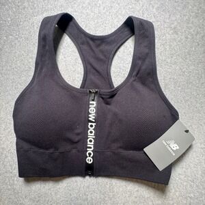 New Balance Womens Black Zip Front Seamless Racerback Sports Bra  XL